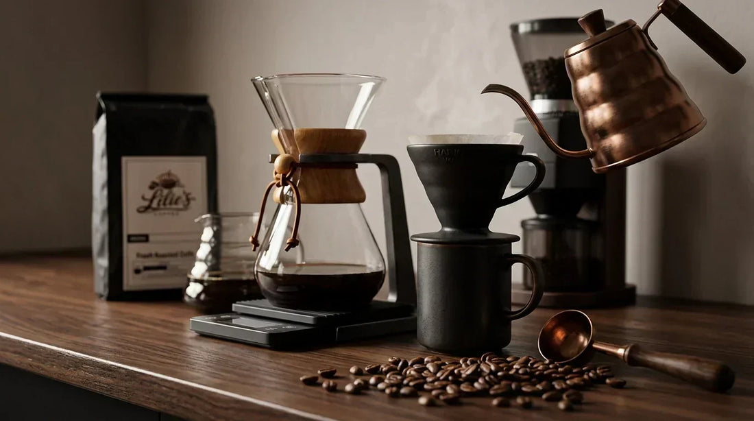 A barista brewing single origin coffee using a pour over method